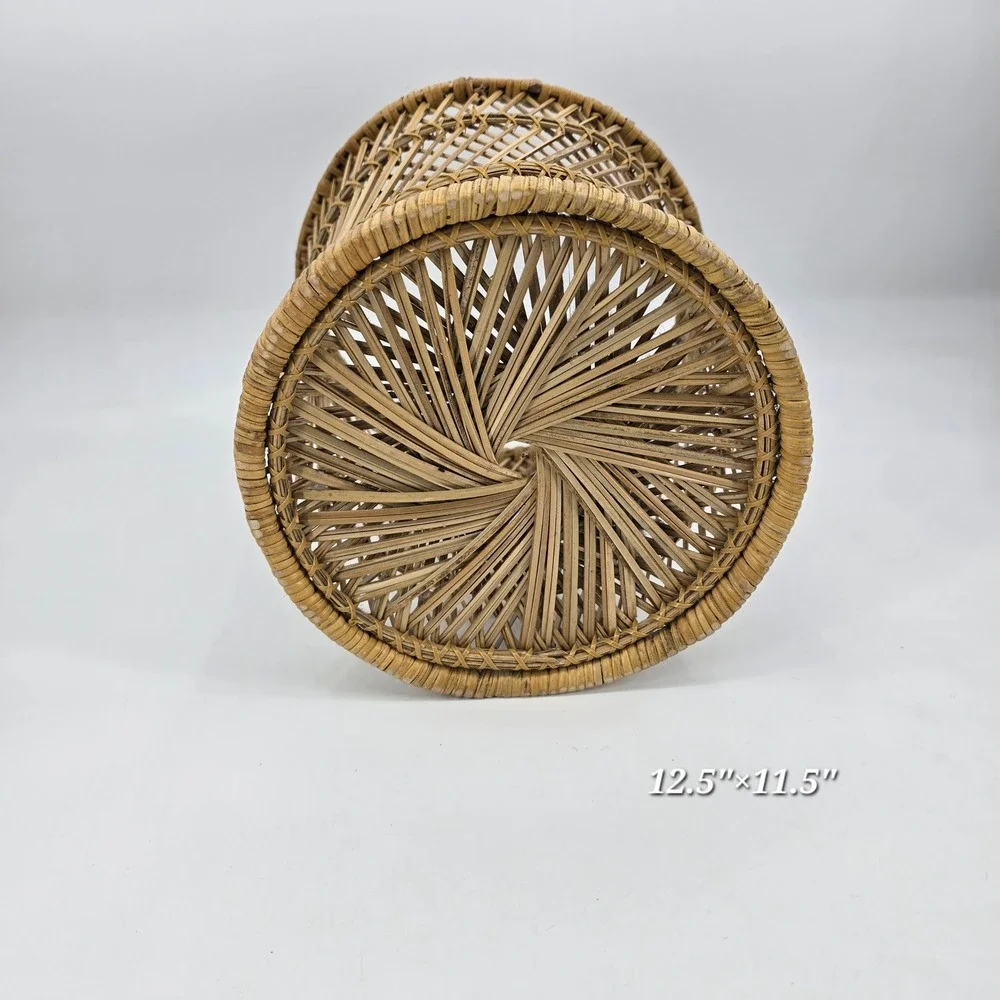 Vintage Wicker Rattan Wastebasket Handwoven Boho Coastal Storage Basket Decor